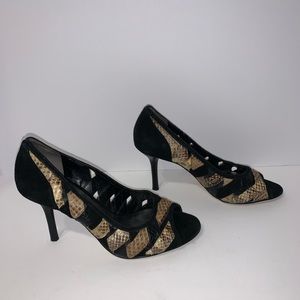 Escarpins Nine West à Bouts Ouverts - Noir, Semelle Rose Or, Talons 3.5", Taille 7
